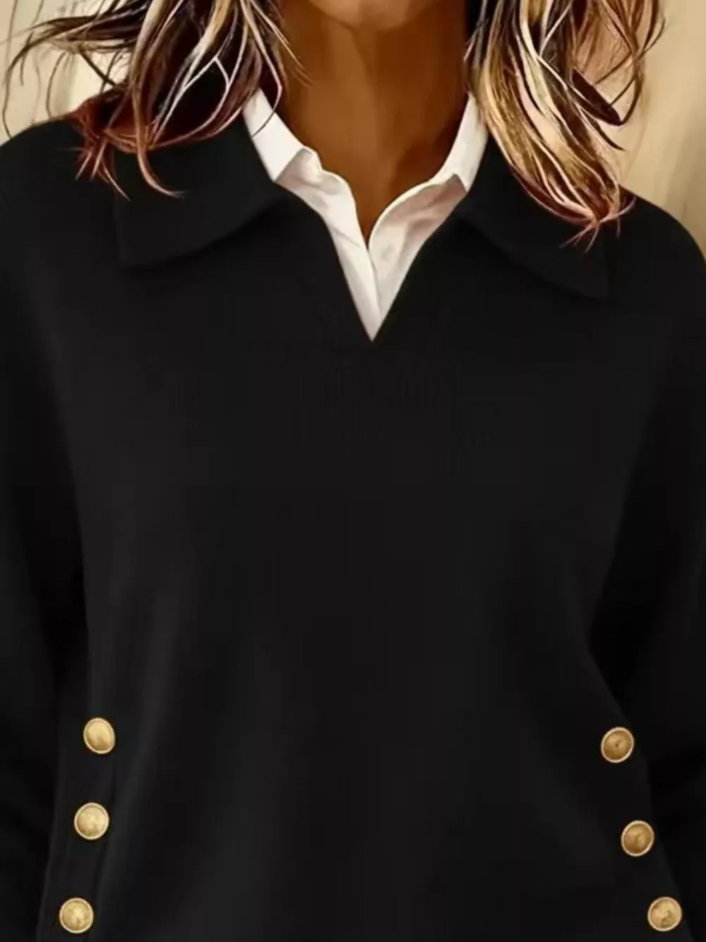 Full Size Decorative Button Dropped Shoulder Sweater Plus Size, image 17