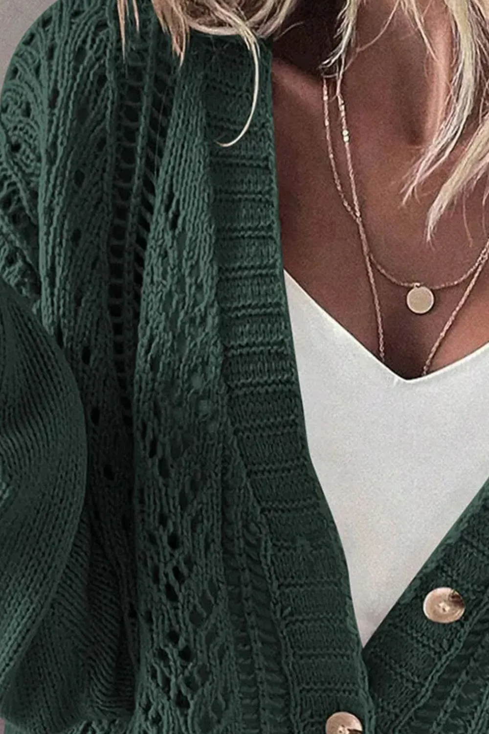 Openwork Button Up Long Sleeve Cardigan, image 9