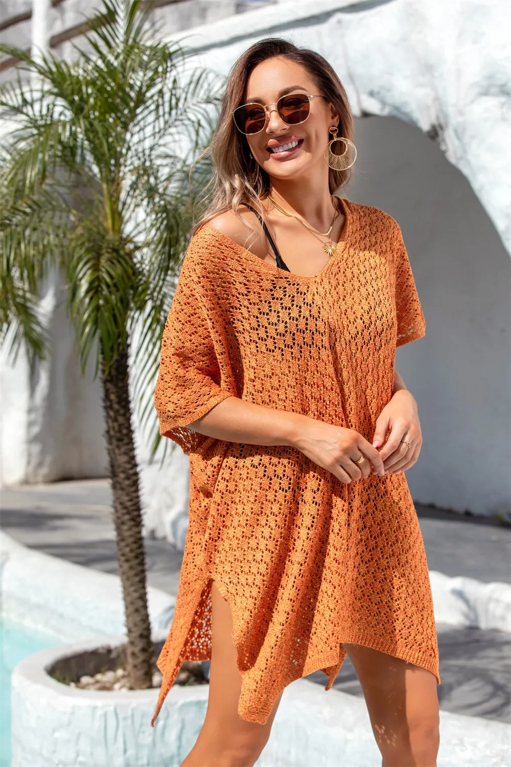 Openwork Slit Scoop Neck Cover Up, image 16