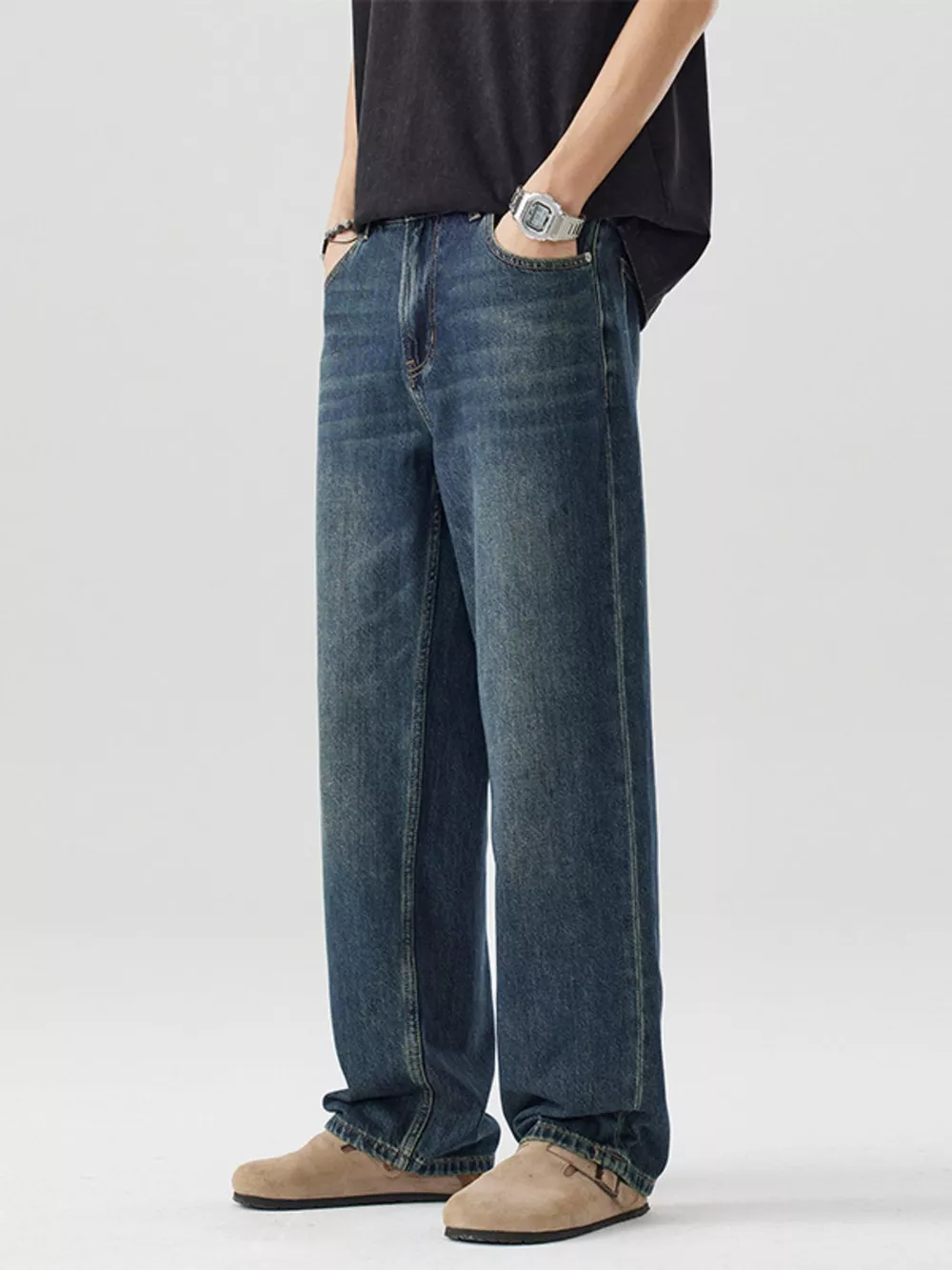 Men's Vintage Wash Wide Leg Jeans