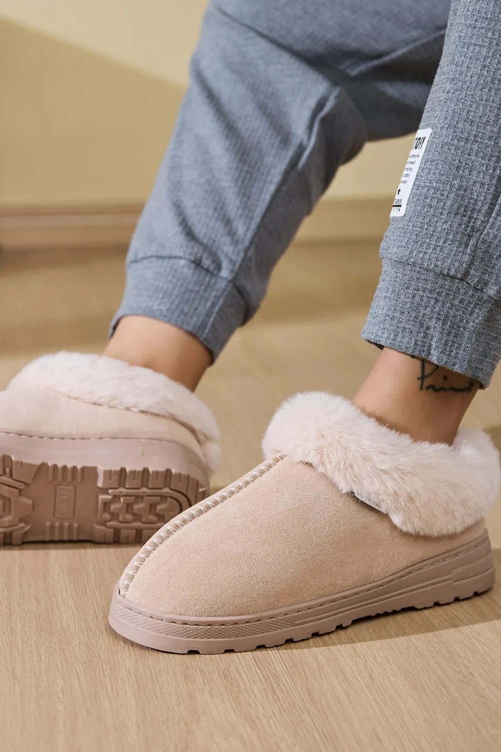 Faux Fur Round Toe Platform Slippers, image 16