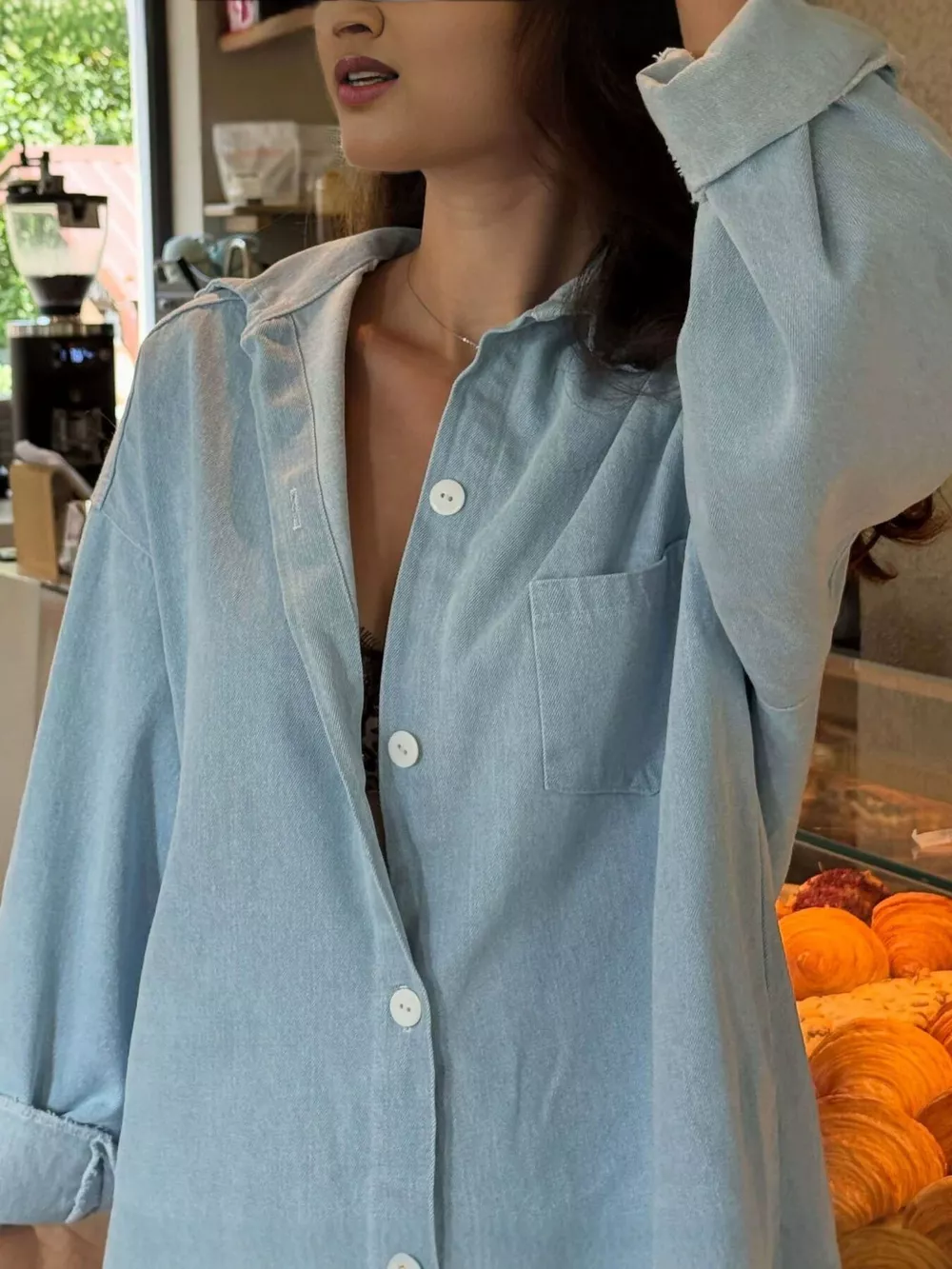 Oversized Washed Denim Shirt Top, image 3