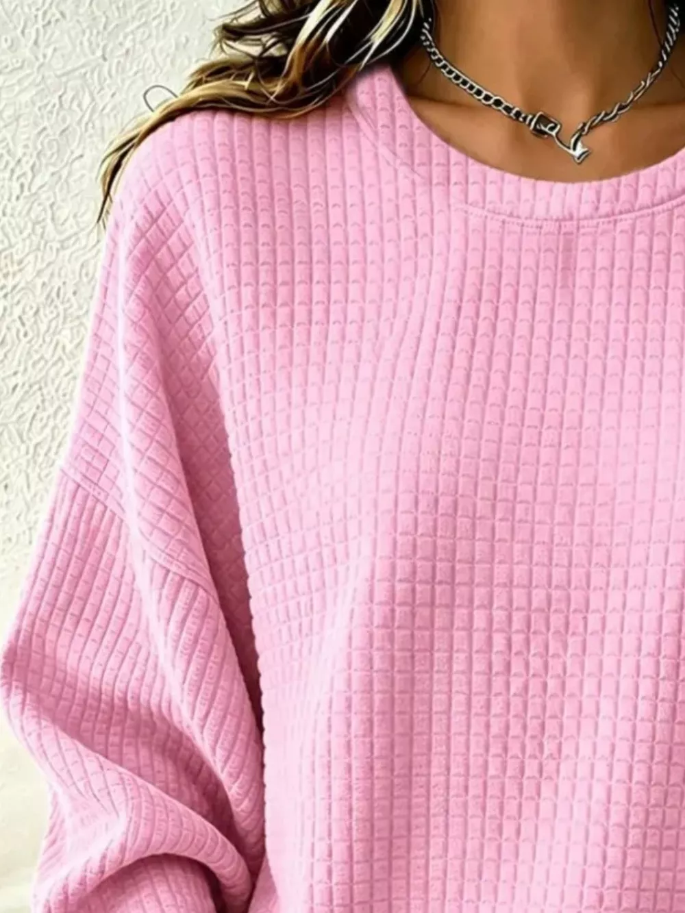 Full Size Textured Crew Neck Long Sleeve Sweatshirt Plus Size, image 2