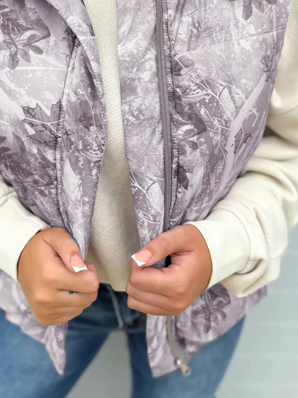 Lightweight Leaf Print Vest Coat, image 4
