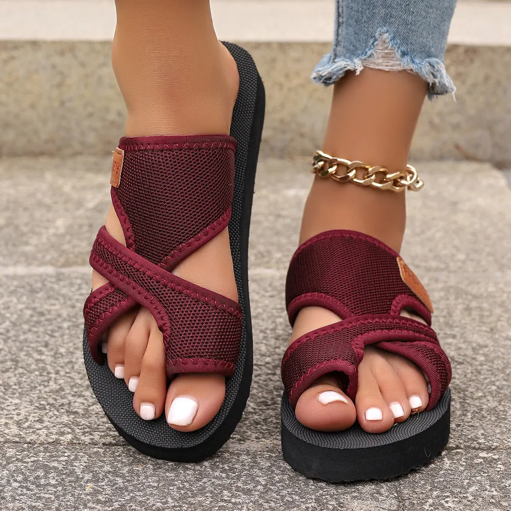 Mesh Toe Loop Platform Sandals, image 4