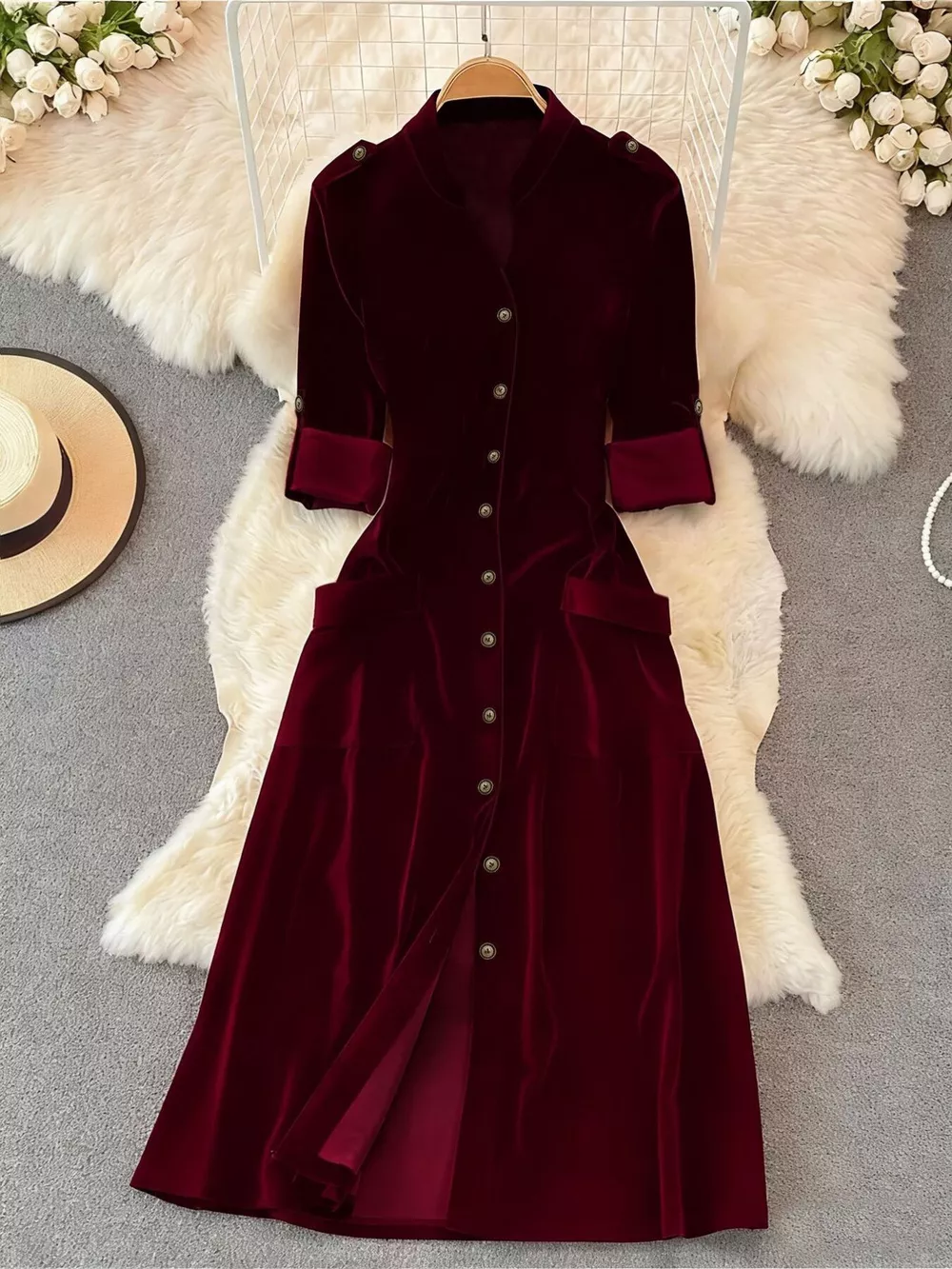 Velvet Button-Down Midi Dress, image 6