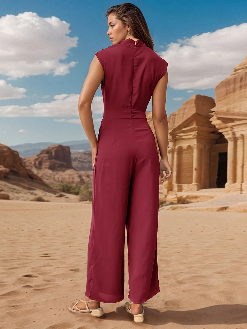 Ruched Mock Neck Sleeveless Jumpsuit, image 7