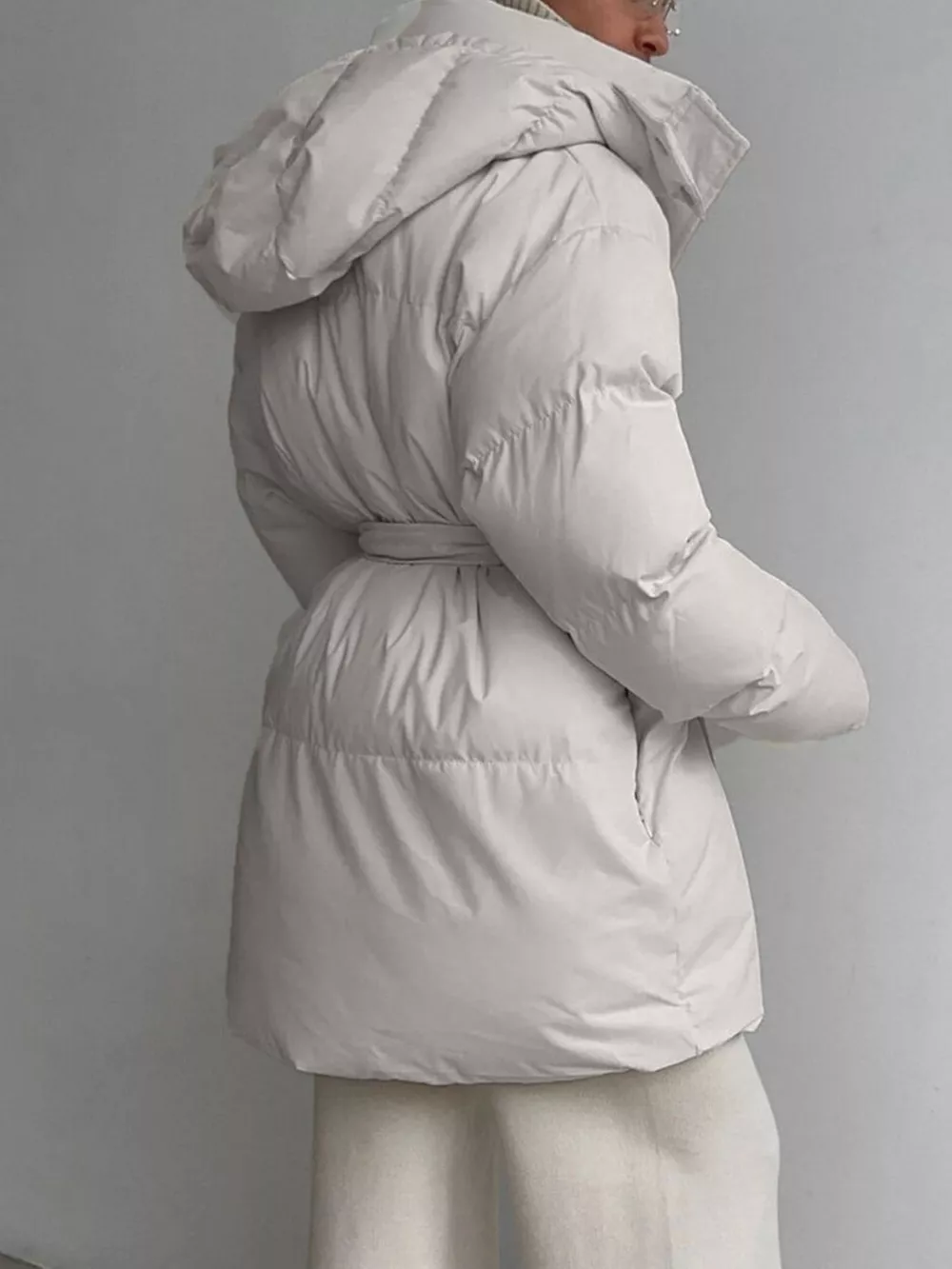 Mid-Length Thickened Hooded Winter Coat with Belted, image 13