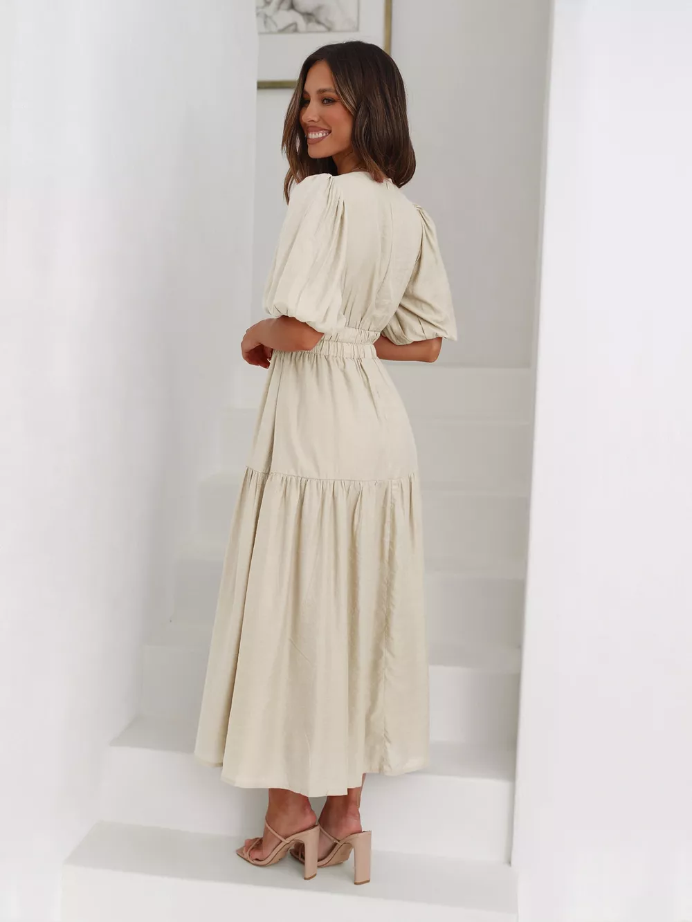 Tiered Puff Sleeve Midi Dress, image 13