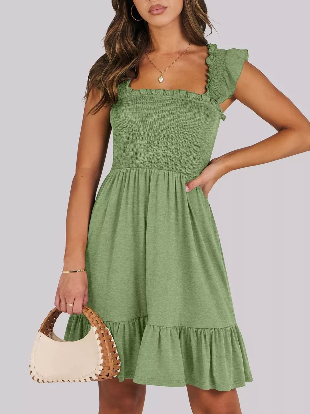 Smocked Ruffle Hem Mini Dress, image 2