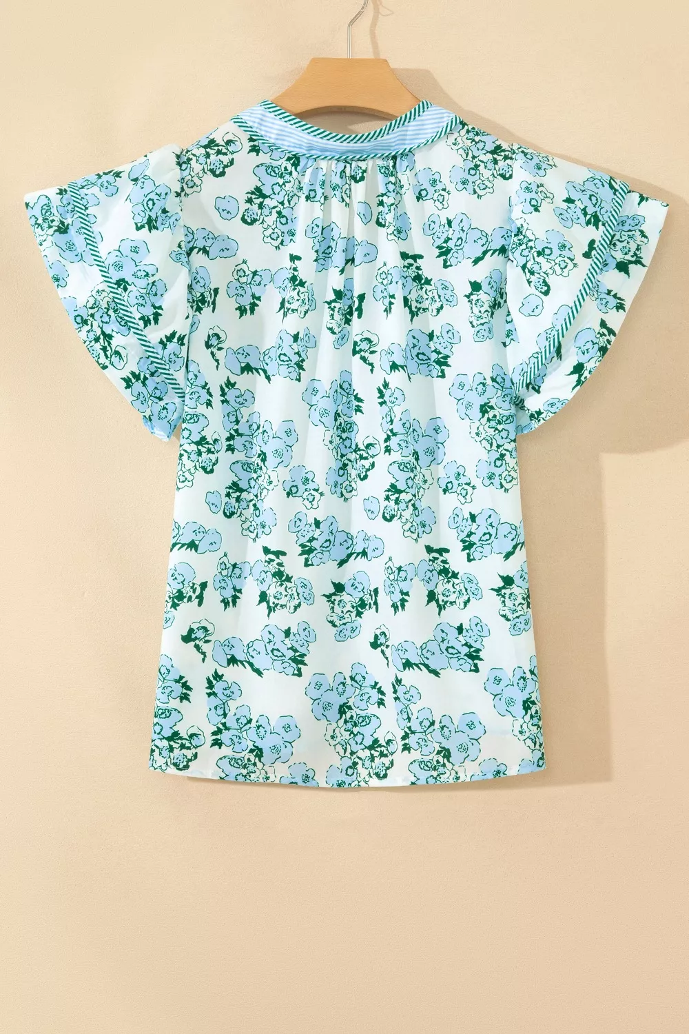Floral Meets Stripes V Neck Flutter Sleeve Blouse, image 5