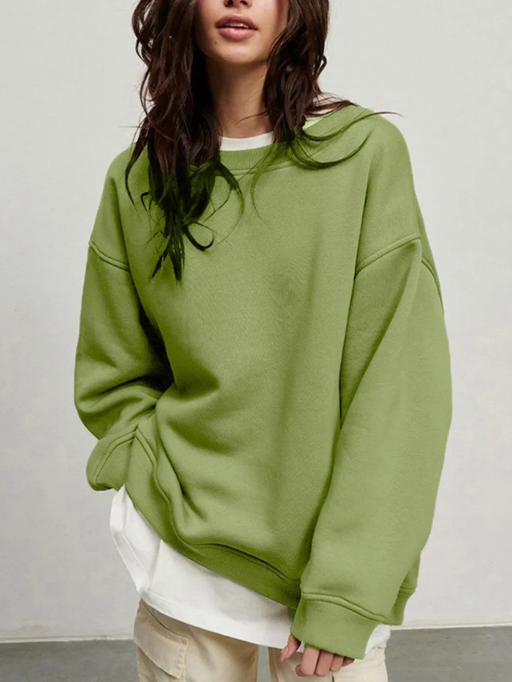 Round Neck Dropped Shoulder Long Sleeve Sweatshirt, image 20