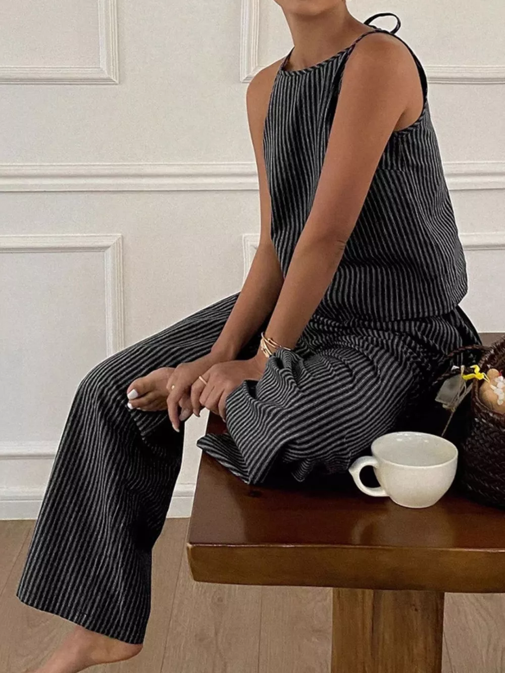 Striped Sleeveless Top and Wide-Leg Pants Set, image 10