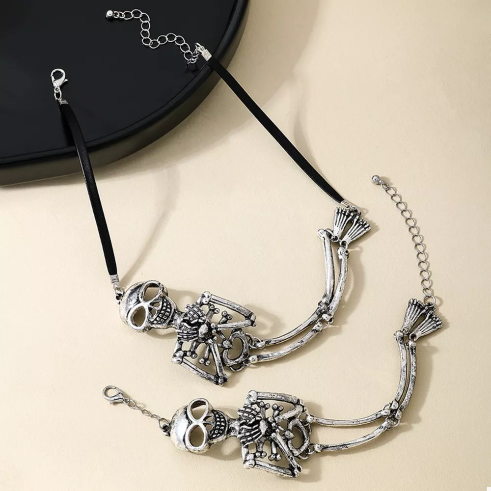 Alloy Skull Necklace and Bracelet Jewelry Set, image 6