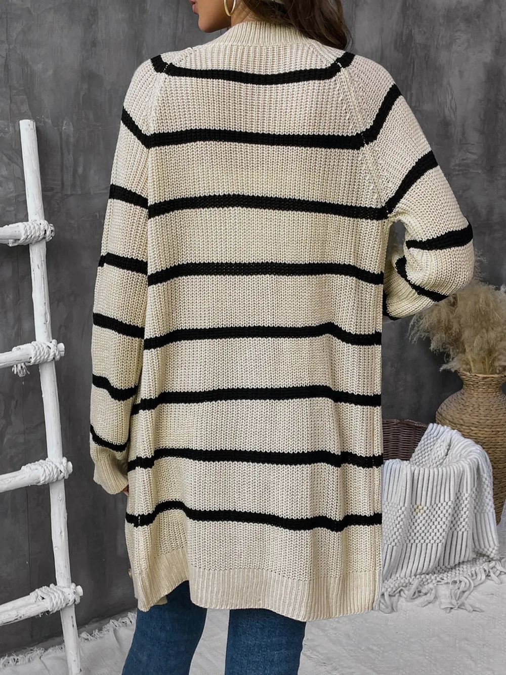 Striped Button Up Long Sleeve Cardigan, image 2
