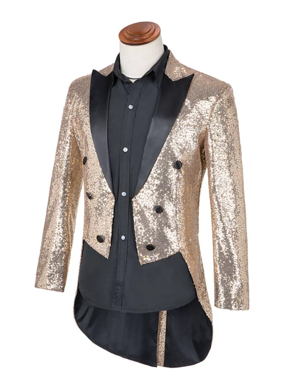 Men's Plus Size Sequin Button Up Long Sleeve Tailcoat Blazer, image 11