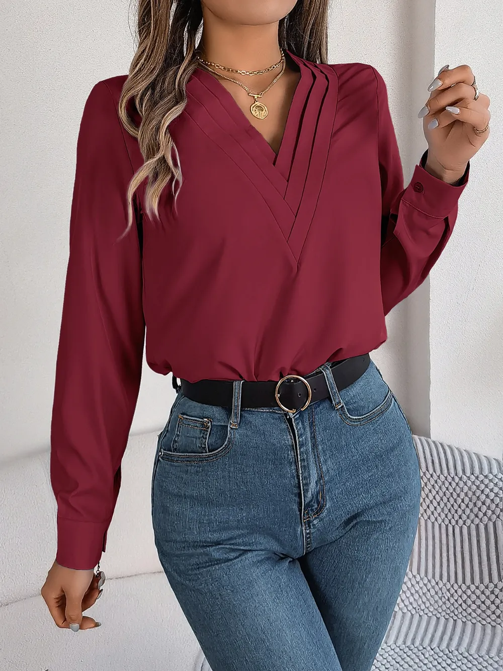 V-Neck Long Sleeve Blouse, image 16