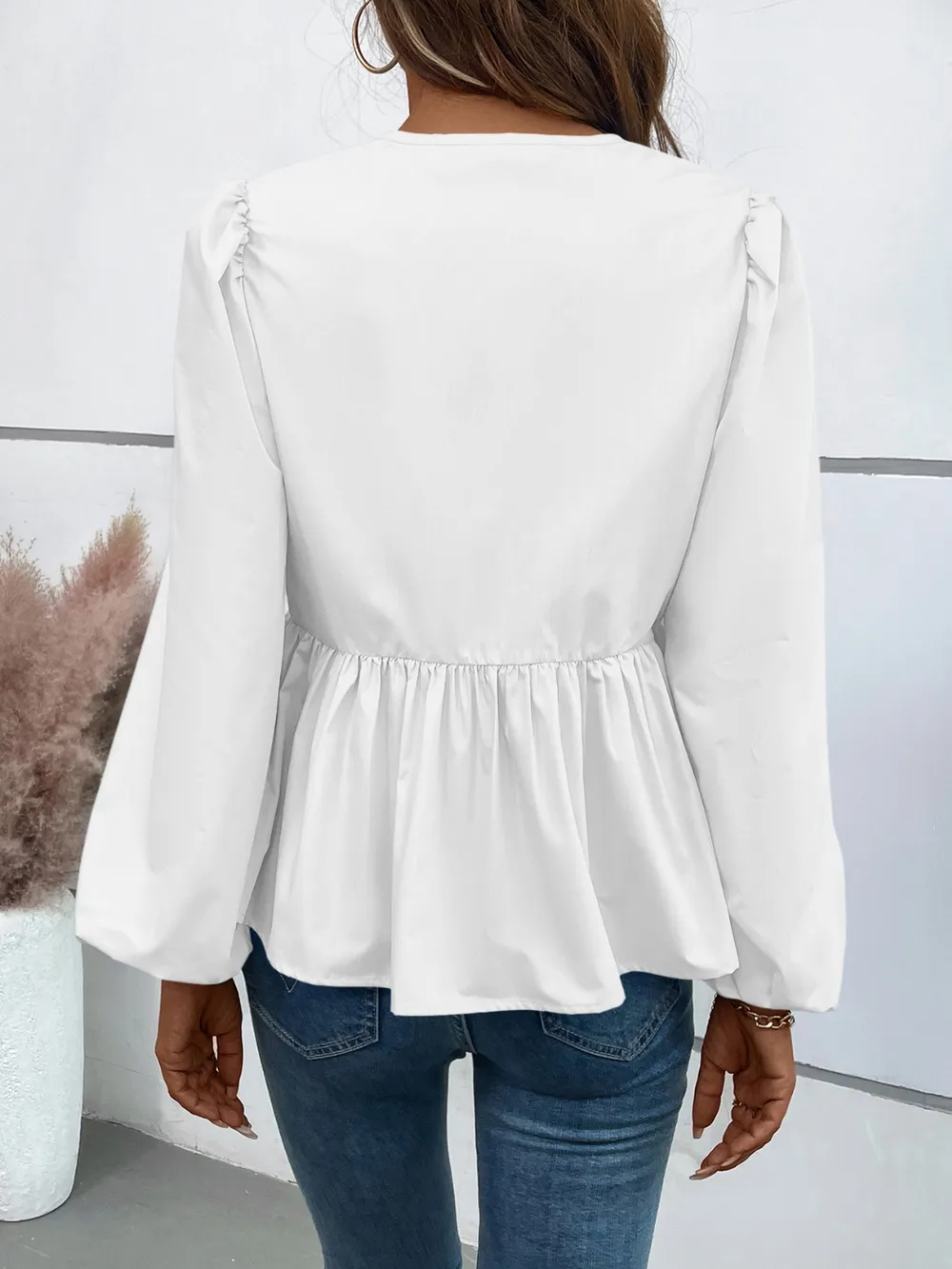 Peplum Tied Long Sleeve Blouse, image 20