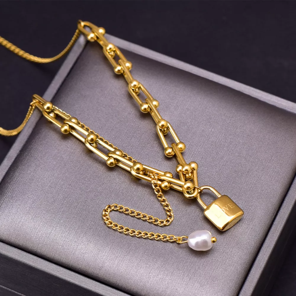 18K Gold-Plated Lock Pendant Necklace, image 7