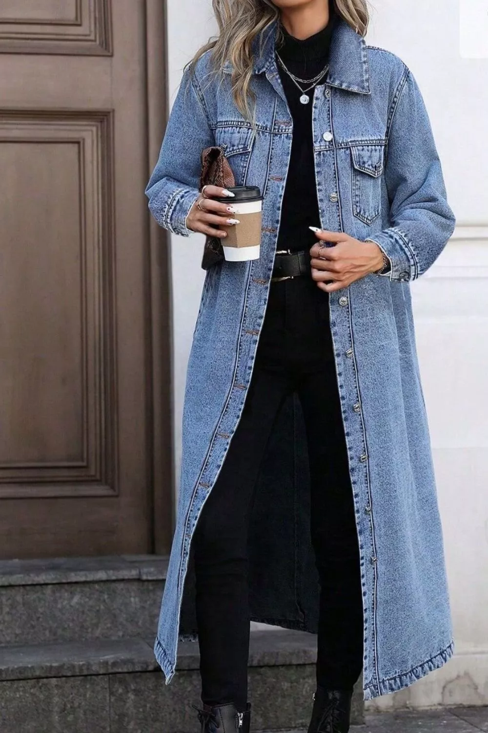 Longline Button-Down Denim Jacket, image 6