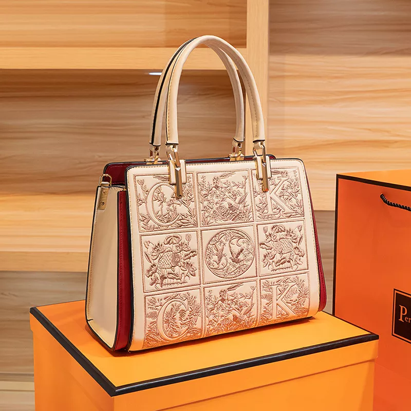 Embroidered Leather Top Handle Handbag, image 2