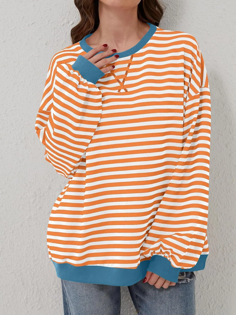 Contrast Striped Long Sleeve Sweatshirt, image 24