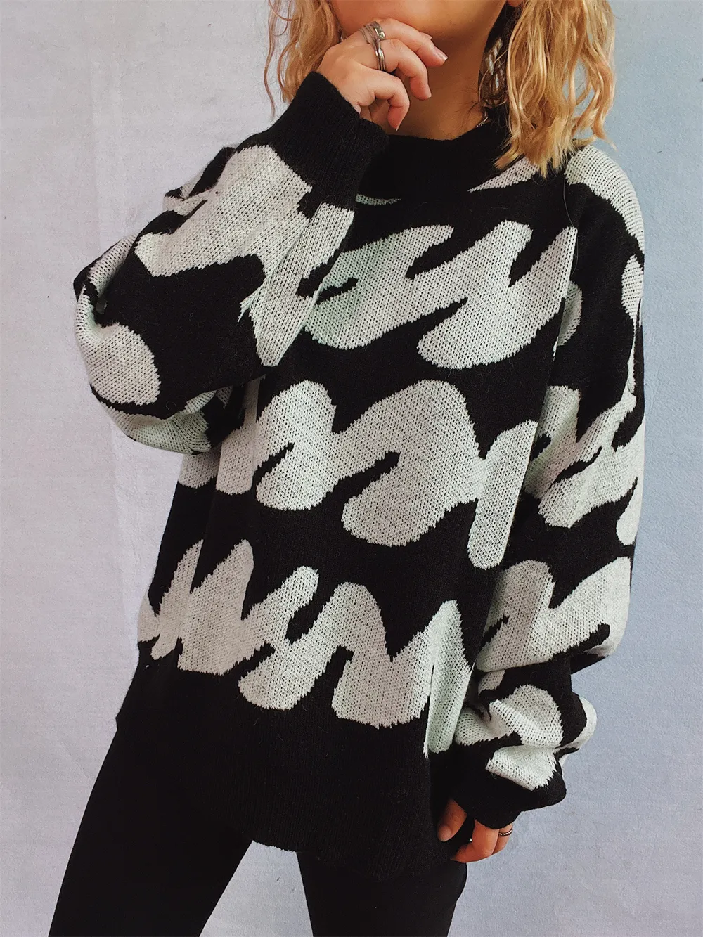 Contrast Round Neck Long Sleeve Sweater, image 4