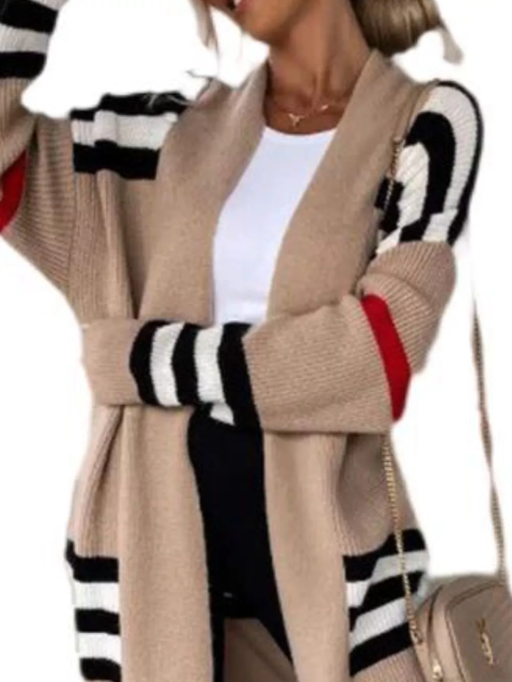 Striped Longline Open Front Cardigan, image 11