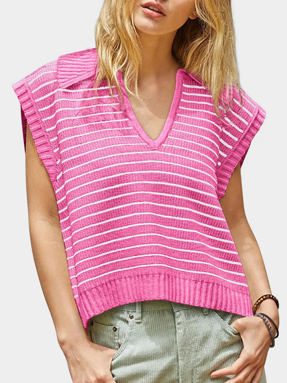 Collared Neck Striped Sweater Vest, image 11