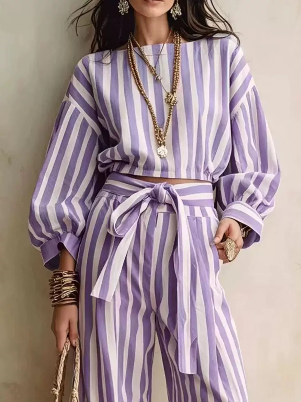 Striped Long Sleeve Top and Pants Two-Piece Set, image 13