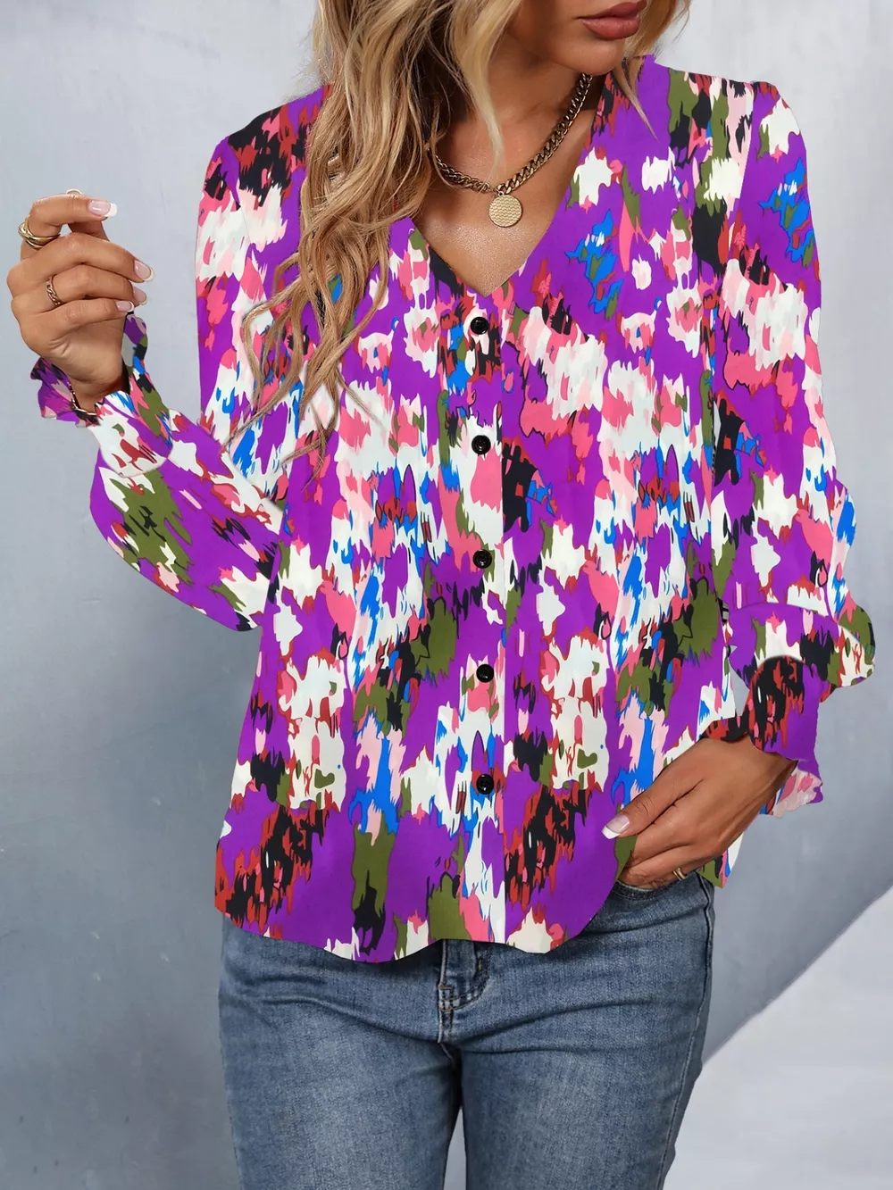 Printed Button Up Long Sleeve Shirt, image 12