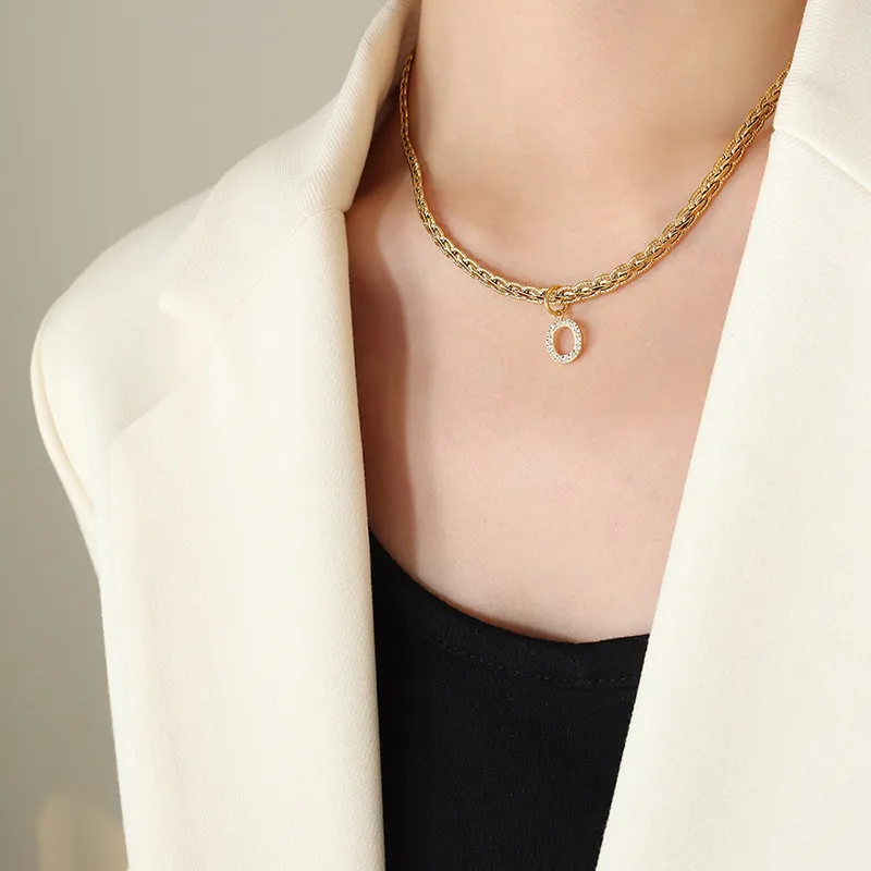 Brass Inlaid Zircon Letter Pendant Necklace, image 5
