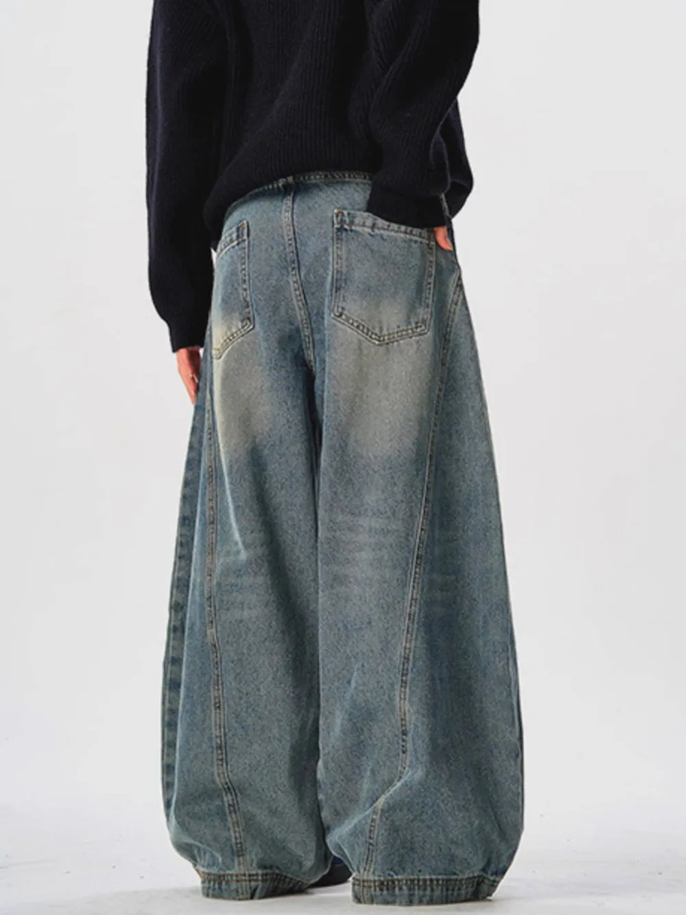 Men's Vintage Washed Wide Leg Curved Jeans, image 2
