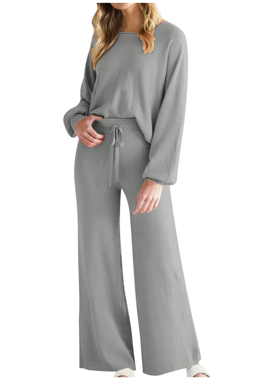 Round Neck Long Sleeve Top and Pants Set, image 13