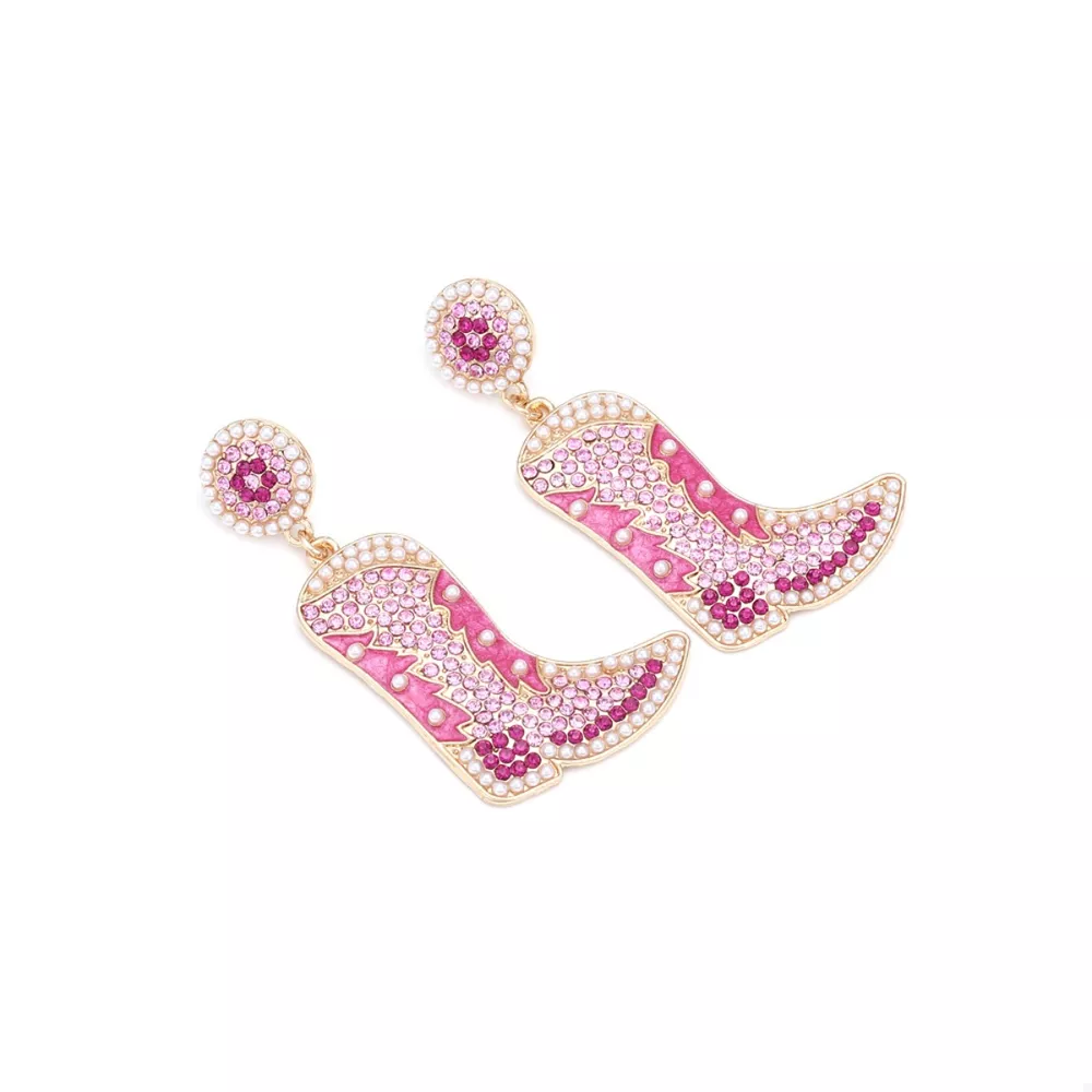 Rhinestone Cowboy Boot Dangle Earrings, image 5