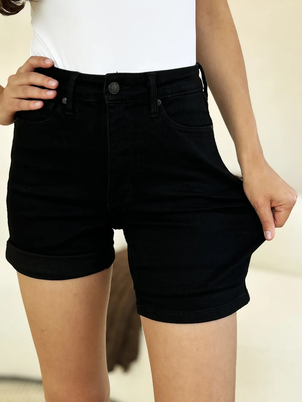 Full Size High Waist Tummy Control Cuffed Denim Shorts, image 11