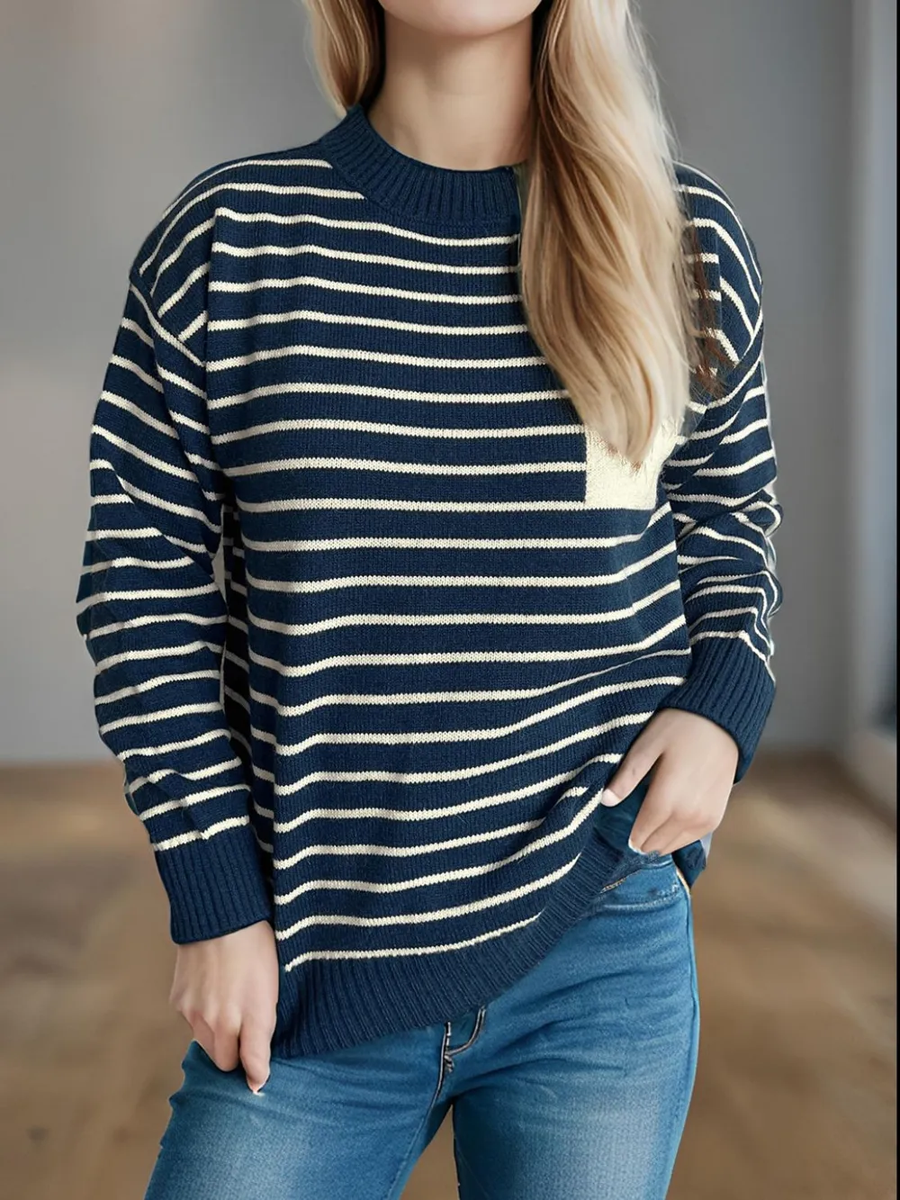 Striped Mock Neck Long Sleeve Sweater, image 6