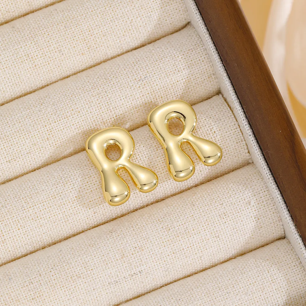 18K Gold-Plated Bubble Letter Stud Earrings, image 6