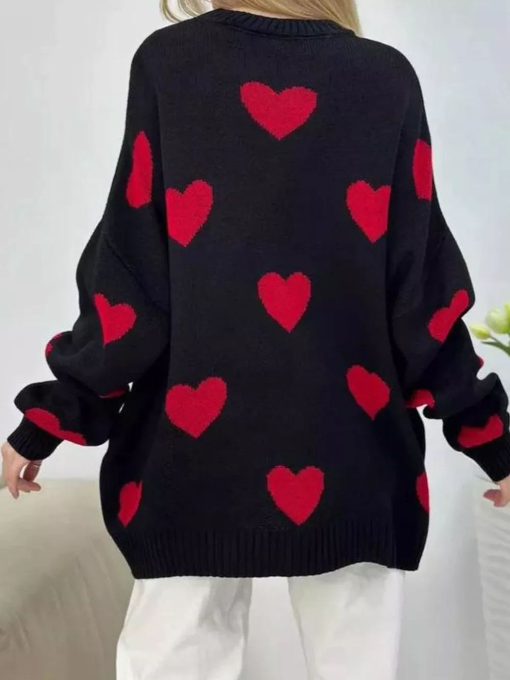 Heart Round Neck Oversized Knit Sweater, image 7