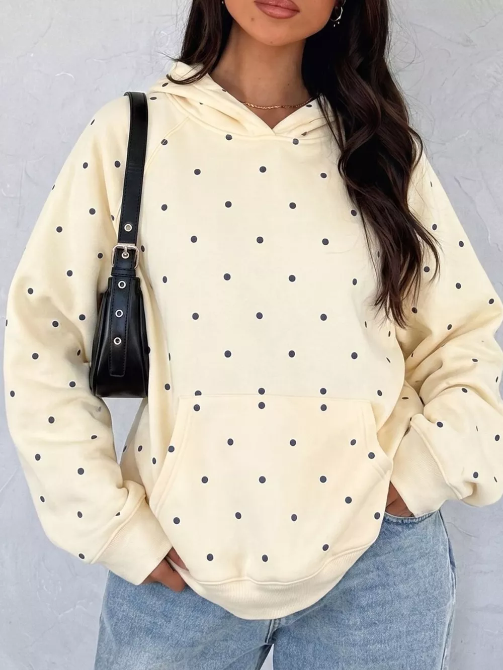 Polka Dot Kangaroo Pocket Hoodie, image 3