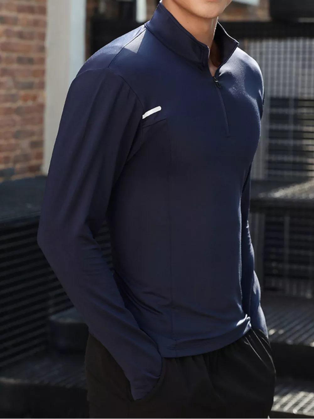 Men's Plus Size Quarter Zip Long Sleeve Active T-Shirt, image 6