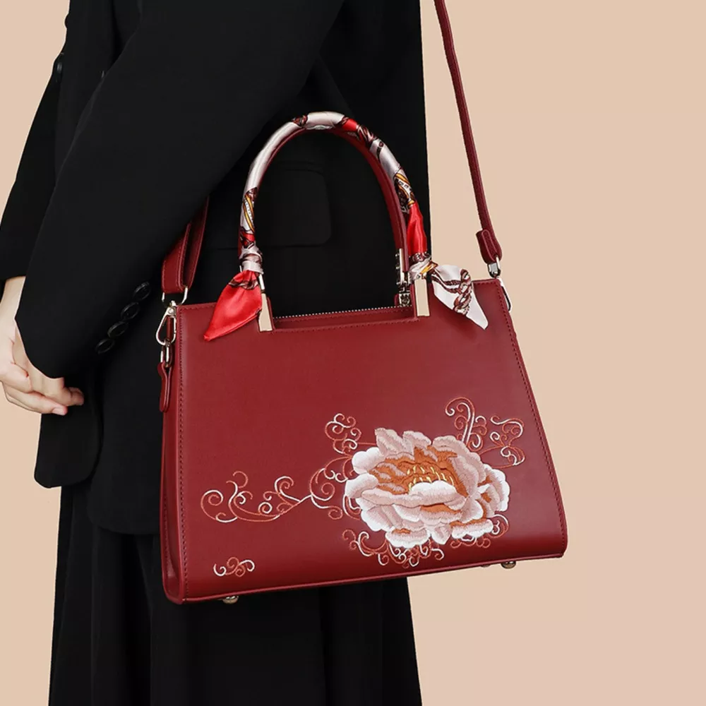 Embroidered Floral Leather Top Handle Handbag, image 3
