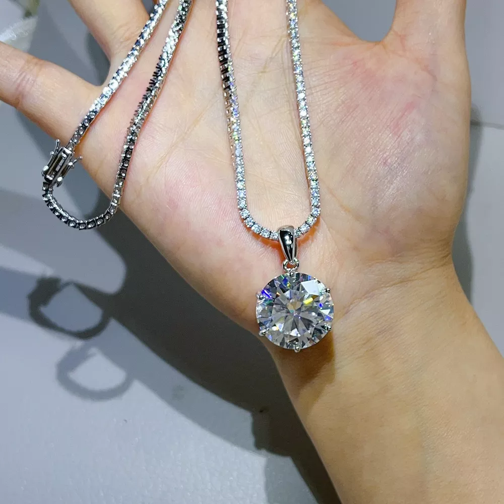 20 Carat 925 Sterling Silver Moissanite Pendant Necklace, image 6