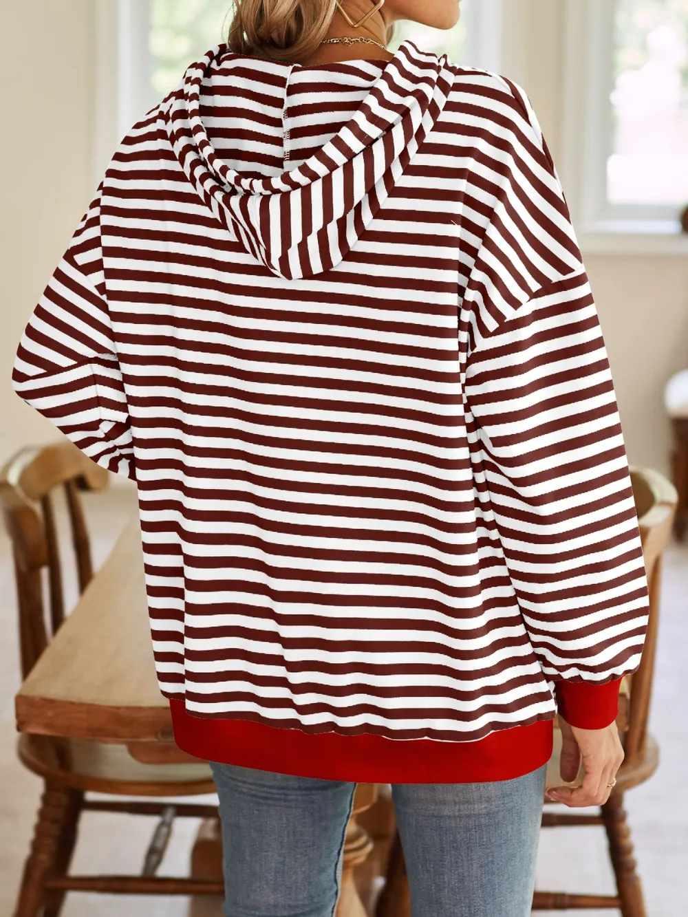 Drawstring Striped Long Sleeve Hoodie, image 20