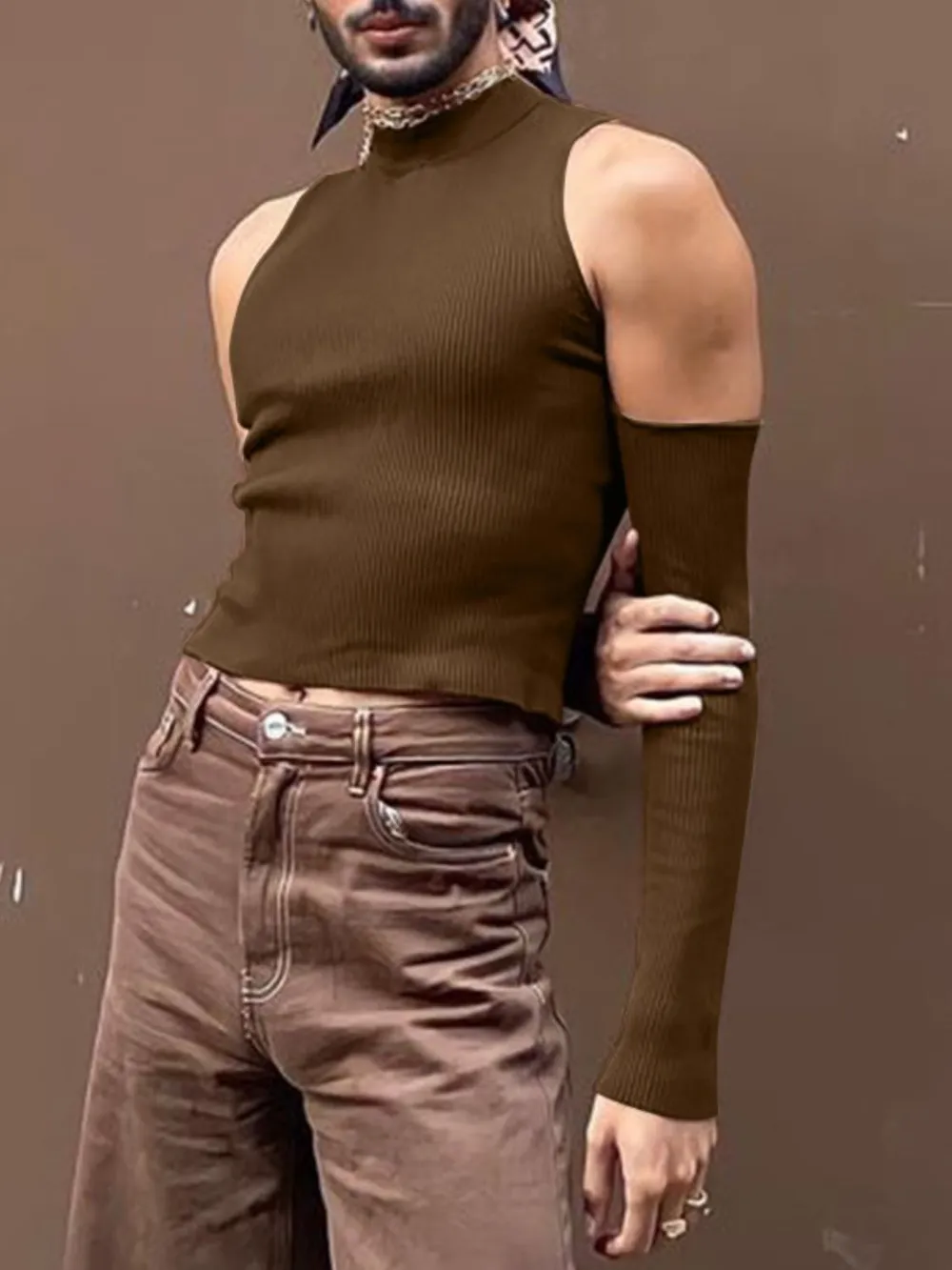 Men's Full Size Mock Neck Cold Shoulder T-Shirt Plus Size, image 5