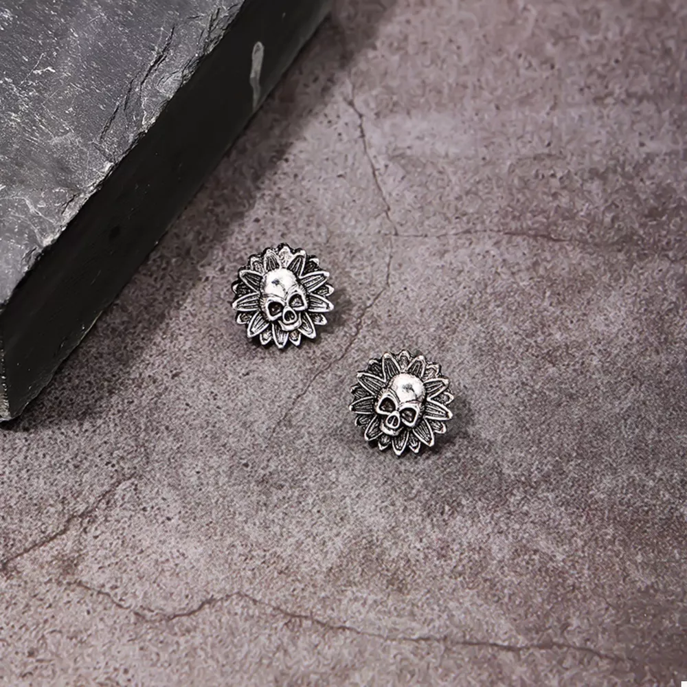 Halloween Skull Sunflower Stud Earrings, image 5