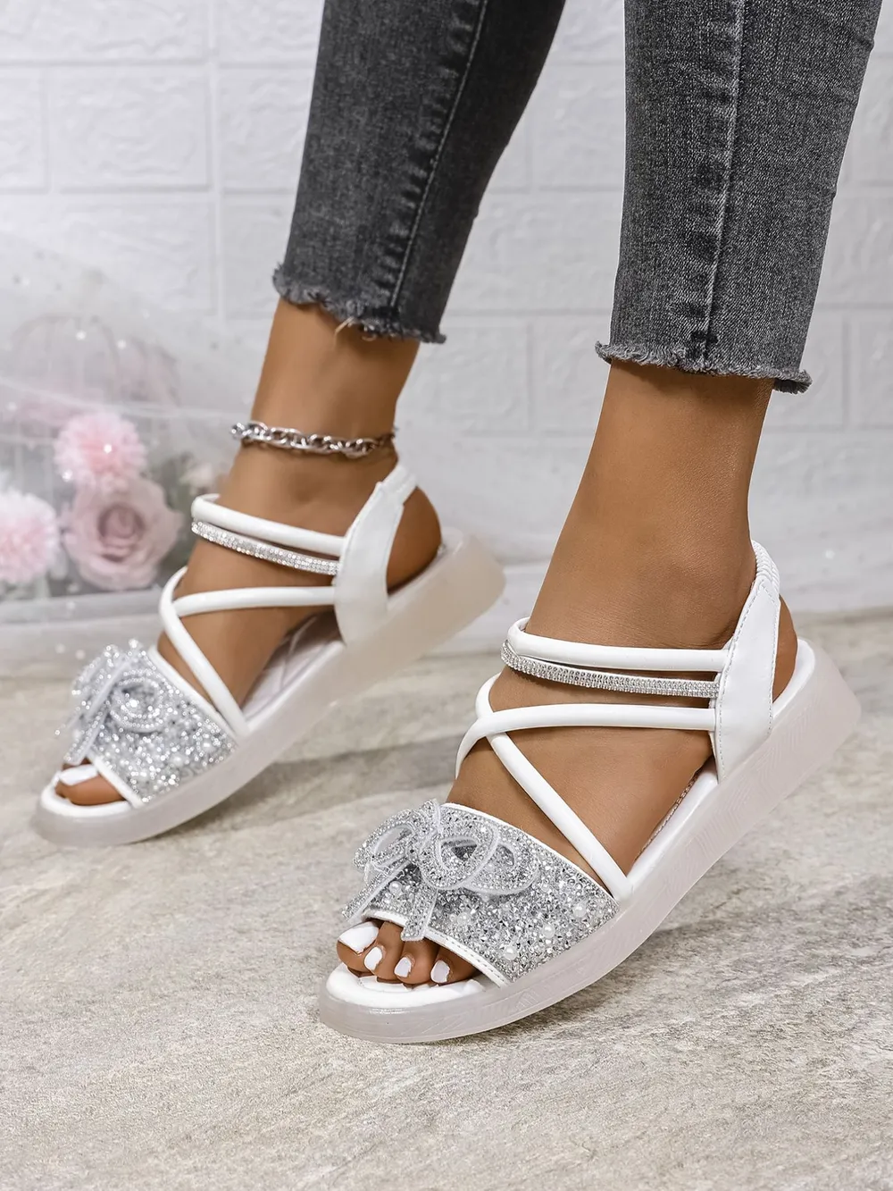 Bow Rhinestone Embellished Sandals, image 12