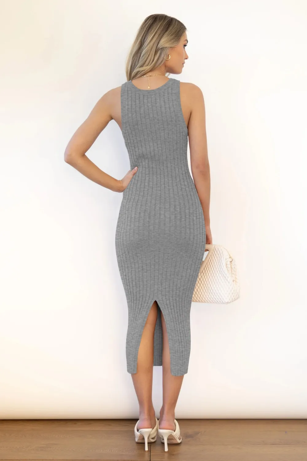 Slit Ribbed Round Neck Sleeveless Dress, image 17