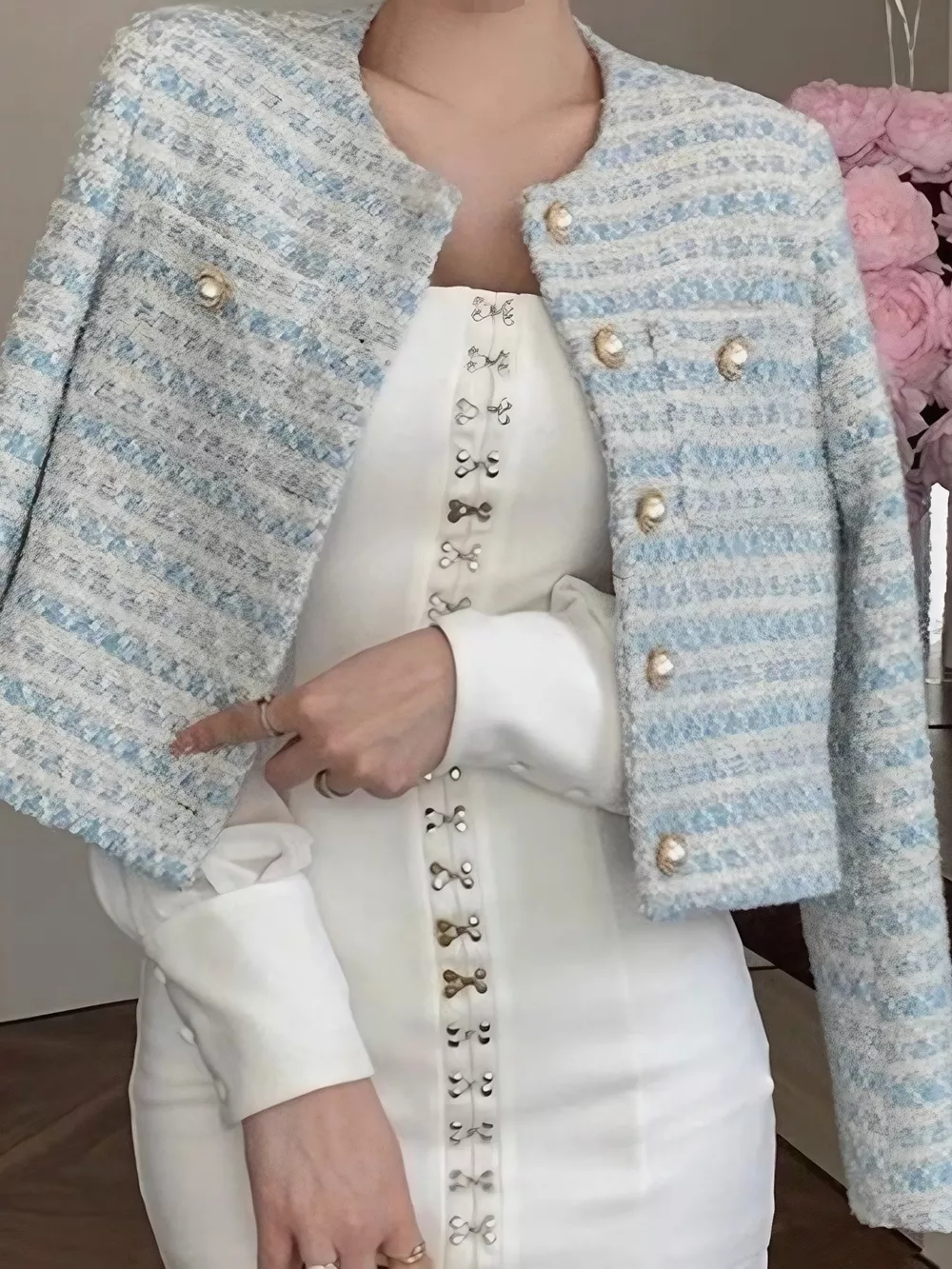Button Up Cropped Tweed Outerwear, image 2