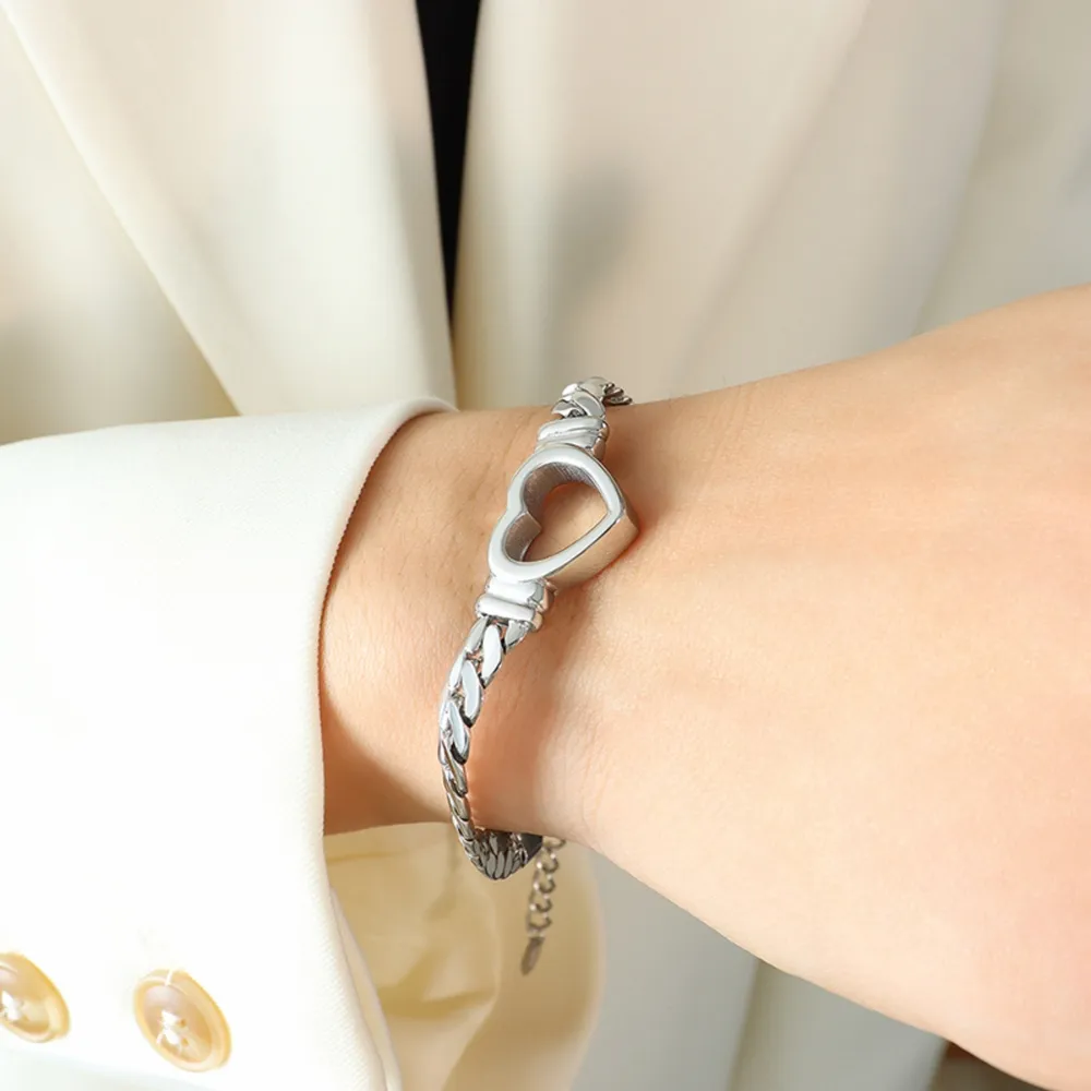 Titanium Steel Cutout Heart Bracelet, image 5
